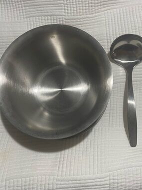 Vintage Stainless Steel 18/8 Raimond Gravy Boat Denmark Attached Tray with Ladle